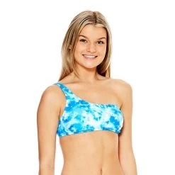 Swimsuits Juniors California Sunshine Tie Dye Asymmetrical Bikini Swim Top