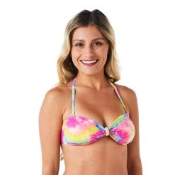 Swimsuits Juniors California Sunshine Bandeau Knot Tie Dye Bikini Swim Top