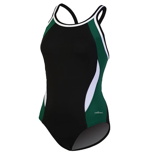 Swimsuits Womens Dolfin® Color Block DBX One Piece Swimsuit-Black/Forest 3 Swimsuits Womens Dolfin® Color Block DBX One Piece Swimsuit-Black/Forest