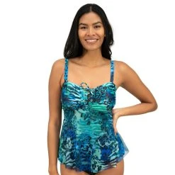 Swimsuits Womens Del Raya Mesh Overlay Grommet Animal Tankini Swim Top