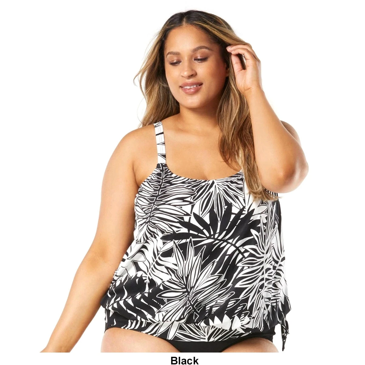 Swimsuits Plus Size Beach House Sarah Palm Leaf Side Tie Blouson Swim Top 5 Swimsuits Plus Size Beach House Sarah Palm Leaf Side Tie Blouson Swim Top - Image 3
