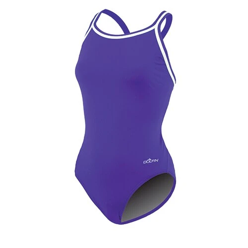 Swimsuits Womens Dolfin® Team Solid DBX Back One Piece Swimsuit - Purple 3 Swimsuits Womens Dolfin® Team Solid DBX Back One Piece Swimsuit - Purple