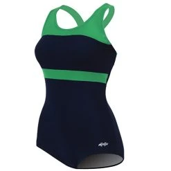 Swimsuits Womens Dolfin® Conservative Lap One Piece Swimsuit - Navy/Green