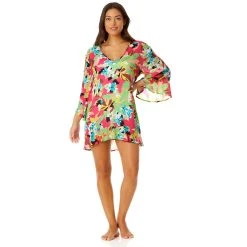 Swimsuits Womens Anne Cole Cabana Party Bell Sleeve Flounce Tunic Cover Up