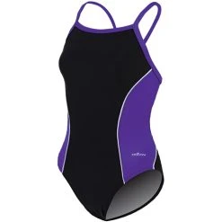 Swimsuits Womens Dolfin® Team Panel V2 Back One Piece Swimsuit-Black/Purple