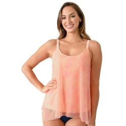 Swimsuits Womens Del Raya Blush Shark Bite Overlay Tankini Swim Top