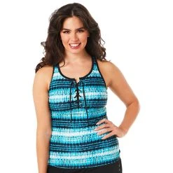 Swimsuits Women Free Country Stripe Tie Dye Lace Up Tankini Swim Top
