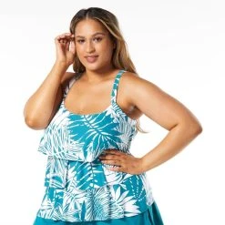 Swimsuits Plus Size Beach House Jane Abstract Palm Ruffle Tankini Swim Top