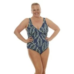 Swimsuits Plus Size Calypso Cove V-Neck One Piece Swimsuit - Navy