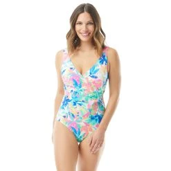Swimsuits Womens Roxanne Bra Sized Shirred V-Neck One Piece Swimsuit