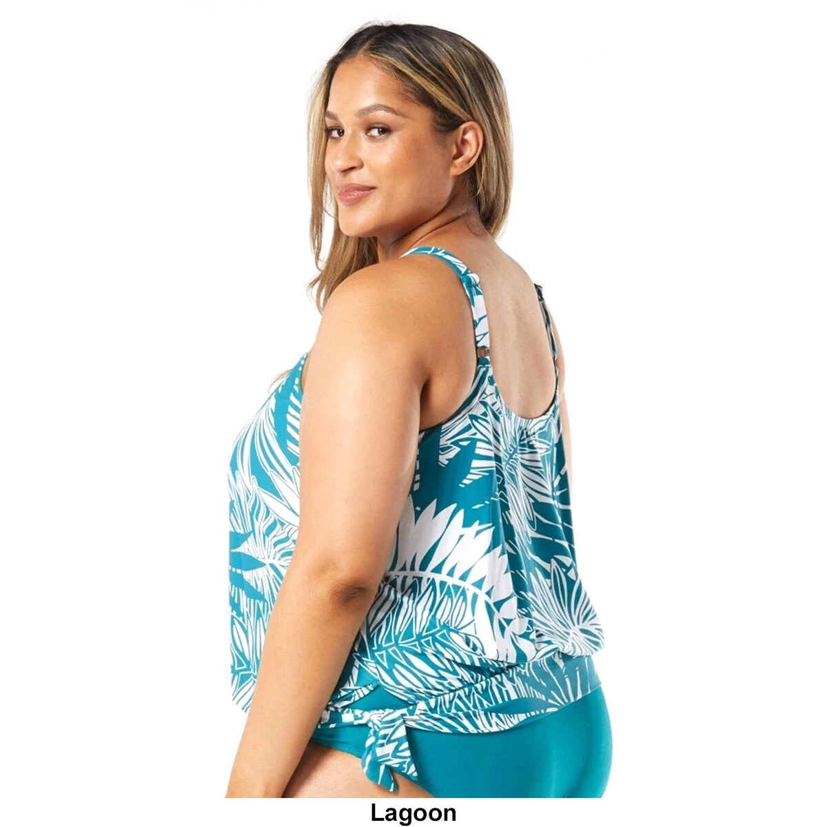 Swimsuits Plus Size Beach House Sarah Palm Leaf Side Tie Blouson Swim Top 4 Swimsuits Plus Size Beach House Sarah Palm Leaf Side Tie Blouson Swim Top - Image 2