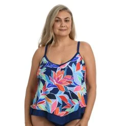 Swimsuits Plus Size Maxine Jungle Vines Flutter Tankini Swim Top