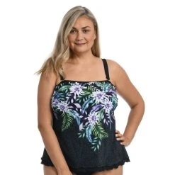 Swimsuits Plus Size Maxine Fiji Floral Ruffle Tankini Swim Top