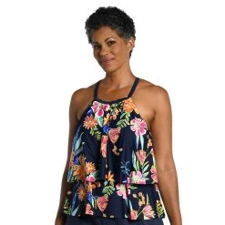 Swimsuits Womens Maxine Mystic Garden Hi-Neck Double Tier Tankini Swim Top