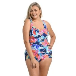 Swimsuits Plus Size Maxine Jungle Vines Shirred Front Girl Leg One Piece